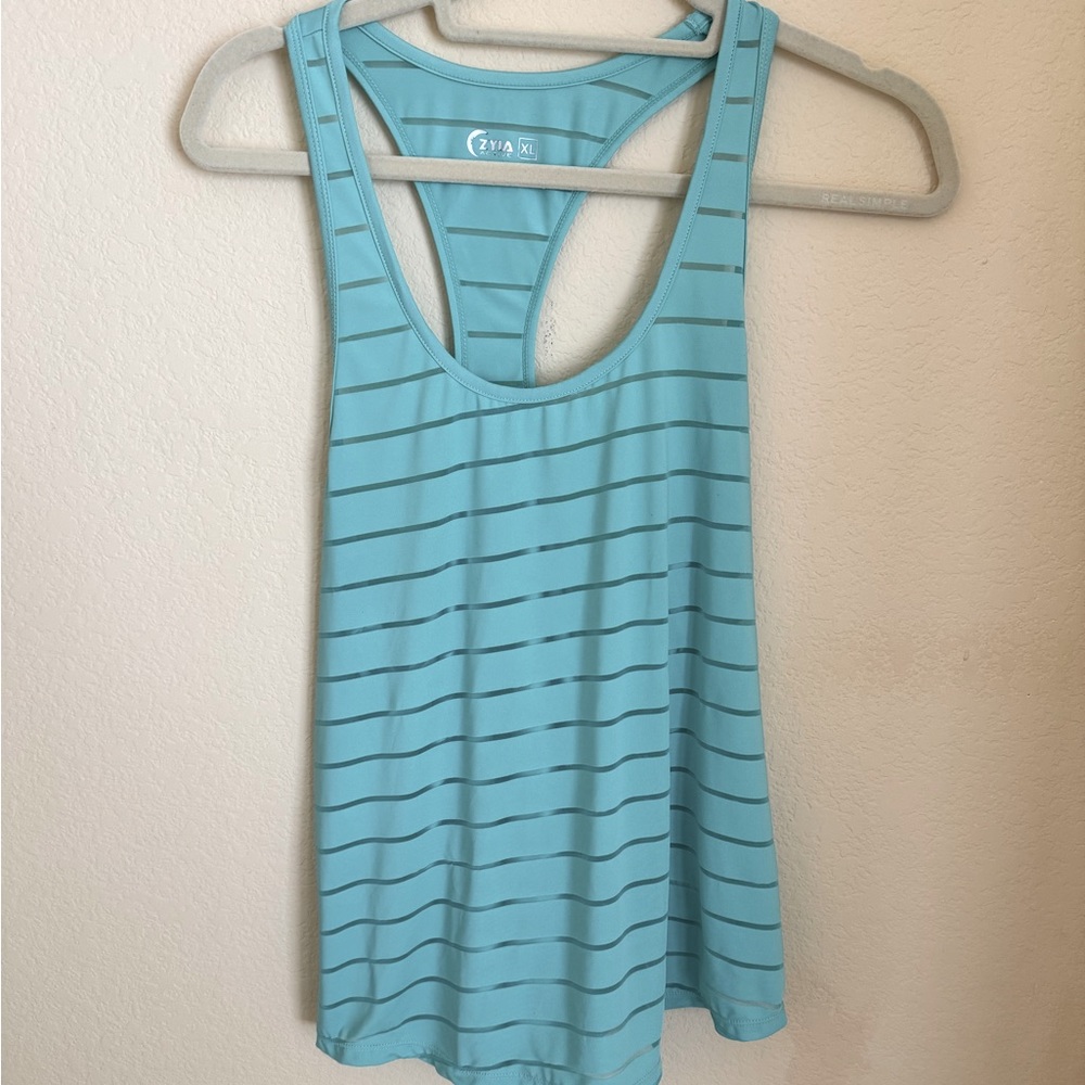 Lot of 2 Zyia Active Athletic Striped Tank Tops White and Mint Green XL EUC - Picture 6 of 6